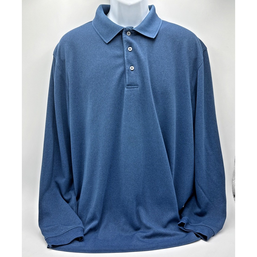 PGA TOUR Airflux Blue Mens Golf Polo Shirt Knit Long Sleeve Collared Size XXL